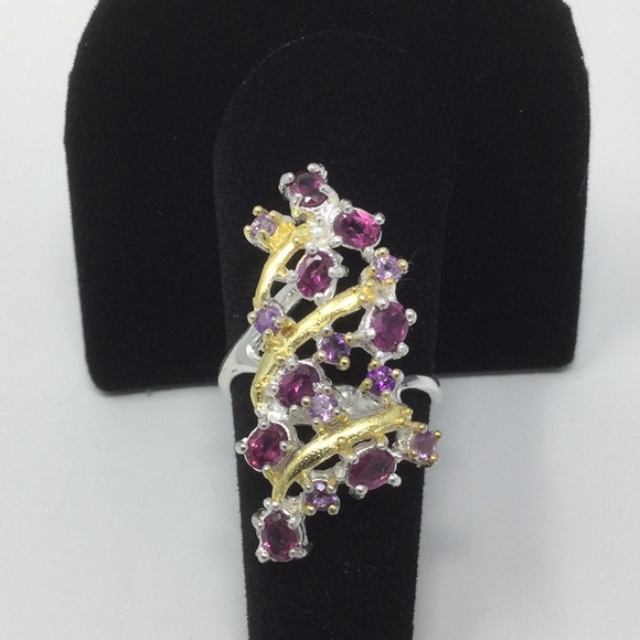 Genuine Garnet & Amethyst Ring